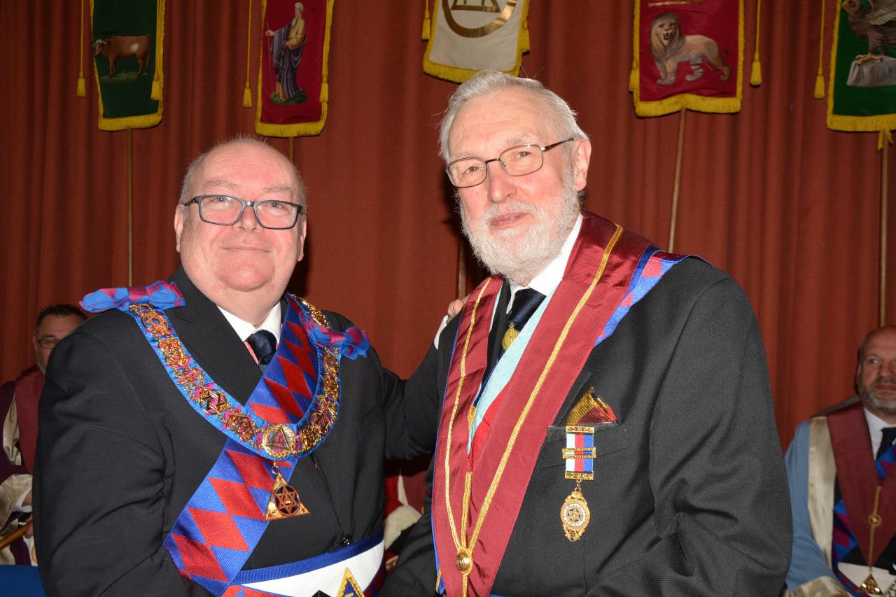 Cowper and Newton celebrate, 51 years membership in the Royal Arch for Mike Jolley!